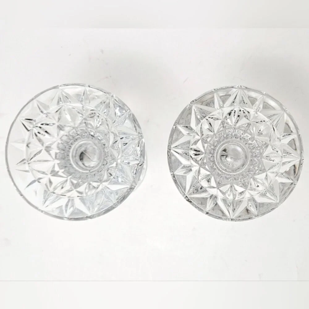 Vintage Cut Crystal Candle Holders Set of 2 MCM Glass Candlesticks